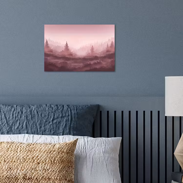 Landschap - Mistig - Roze poster papier klein -sfeer2