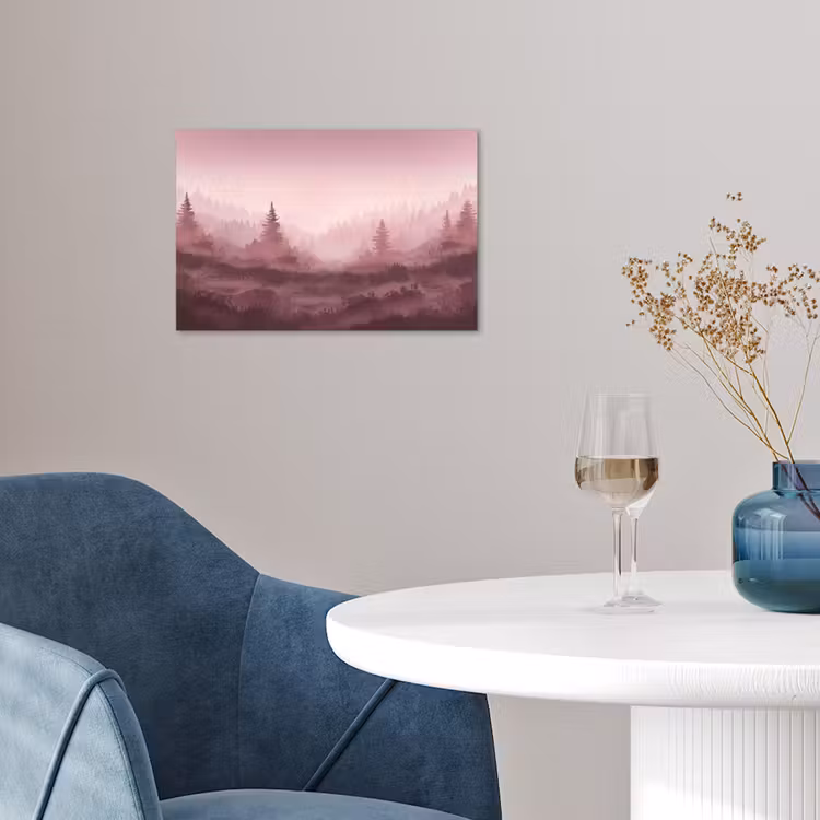 Landschap - Mistig - Roze poster papier klein -sfeer3