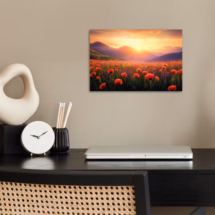 Landschap - Zonsondergang - Bloemenveld poster papier klein -sfeer1