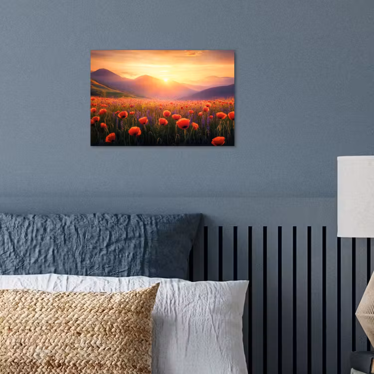 Landschap - Zonsondergang - Bloemenveld poster papier klein -sfeer2