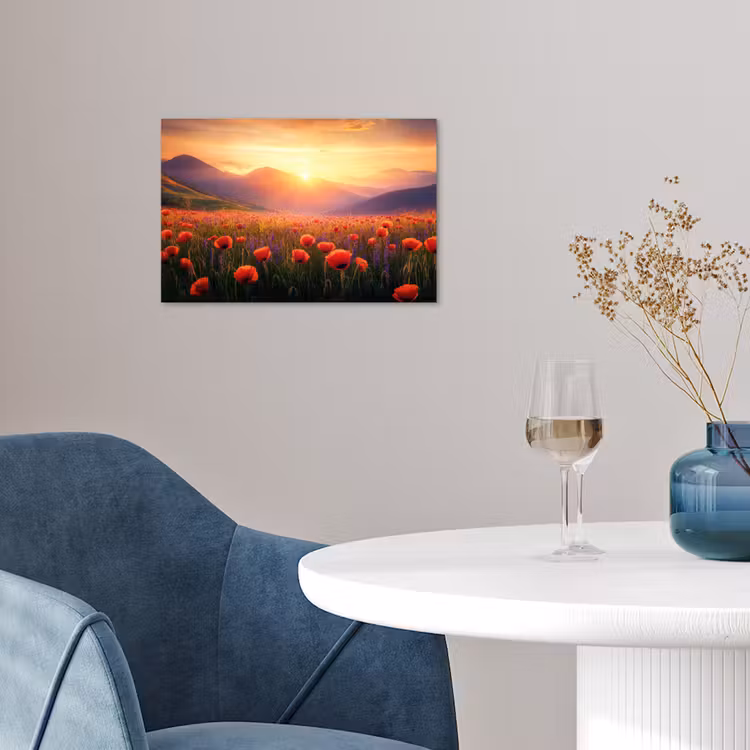 Landschap - Zonsondergang - Bloemenveld poster papier klein -sfeer3