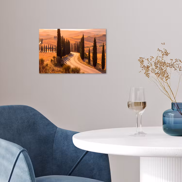 Landschap - Weg - Bomen - Natuur - Goud poster papier klein -sfeer3