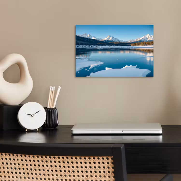 Landschap - Winter - Meer - Bergen - Uitzicht - IJs poster papier klein -sfeer1