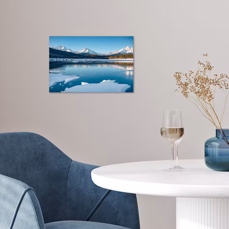 Landschap - Winter - Meer - Bergen - Uitzicht - IJs poster papier klein -sfeer3
