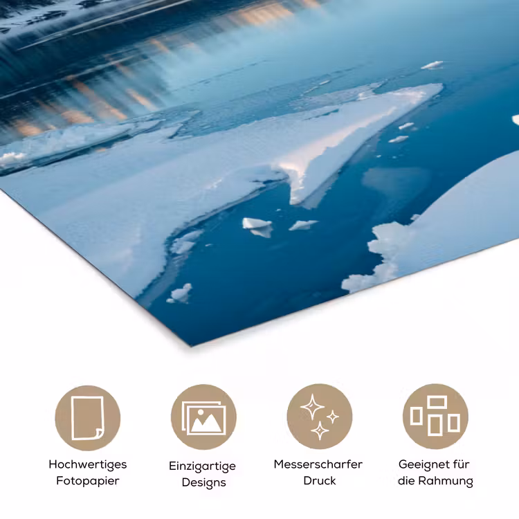 Landschap - Winter - Meer - Bergen - Uitzicht - IJs poster papier klein -tcloseup_DE