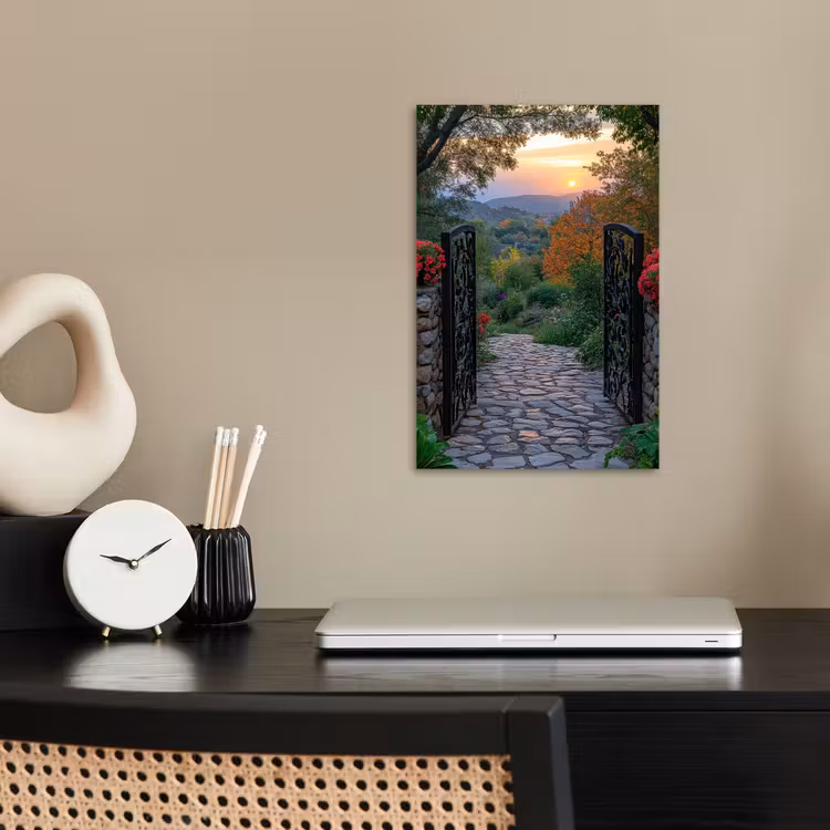 Landschap - Hek - Pad - Zonsondergang - Natuur poster papier klein -sfeer1