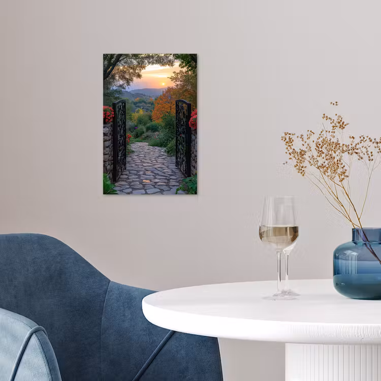 Landschap - Hek - Pad - Zonsondergang - Natuur poster papier klein -sfeer3
