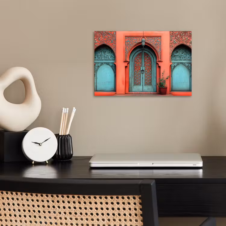 Lantaarn - Deur - Turquoise poster papier klein -sfeer1