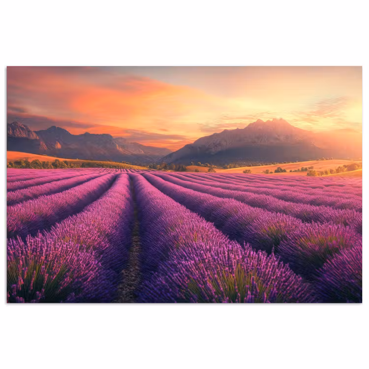 Lavendelveld - Zonsondergang - Paars poster papier klein -3d