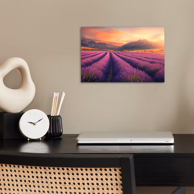 Lavendelveld - Zonsondergang - Paars poster papier klein -sfeer1