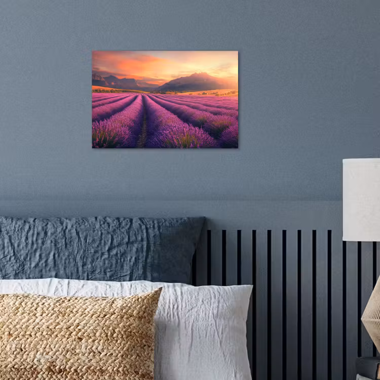 Lavendelveld - Zonsondergang - Paars poster papier klein -sfeer2