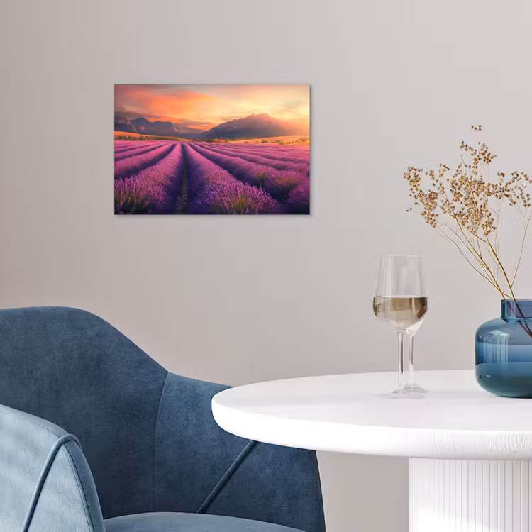 Lavendelveld - Zonsondergang - Paars poster papier klein -sfeer3