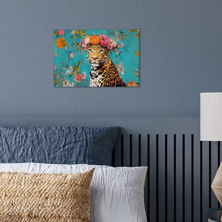 Luipaard - Bloemen - Kroon poster papier klein -sfeer2