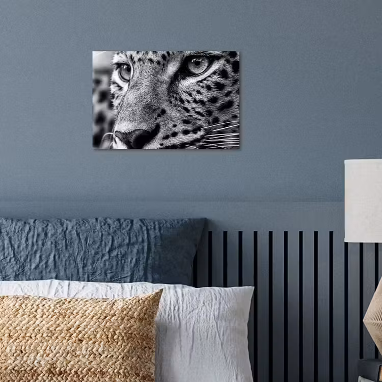 Luipaard - Zwart - Wit - Oog poster papier klein -sfeer2