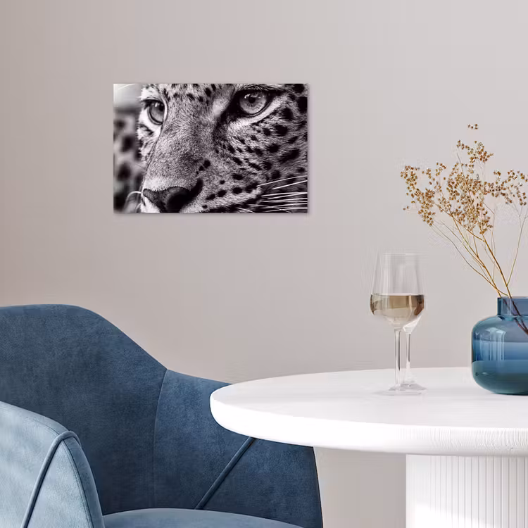 Luipaard - Zwart - Wit - Oog poster papier klein -sfeer3