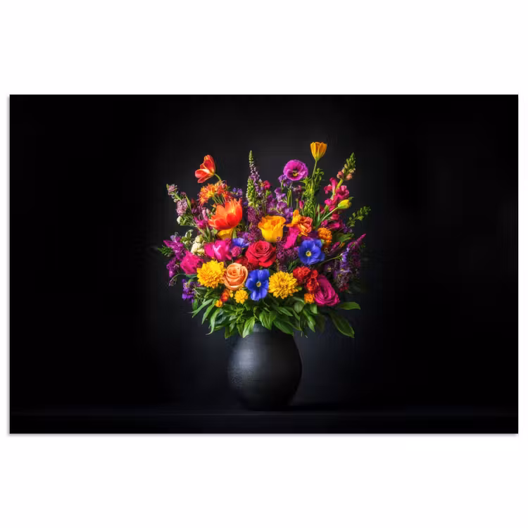 Felgekleurd - Bloemen - Vaas poster papier klein -3d