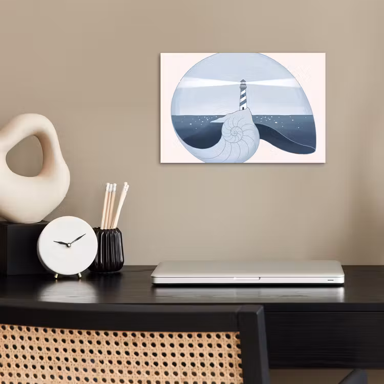 Vuurtoren - Zee - Schelp - Abstract - Blauw poster papier klein -sfeer1