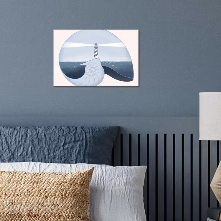 Vuurtoren - Zee - Schelp - Abstract - Blauw poster papier klein -sfeer2
