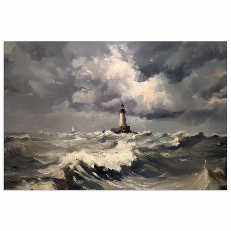 Vuurtoren - Golven - Storm poster papier klein -3d