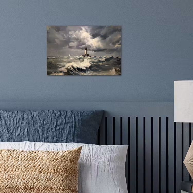 Vuurtoren - Golven - Storm poster papier klein -sfeer2