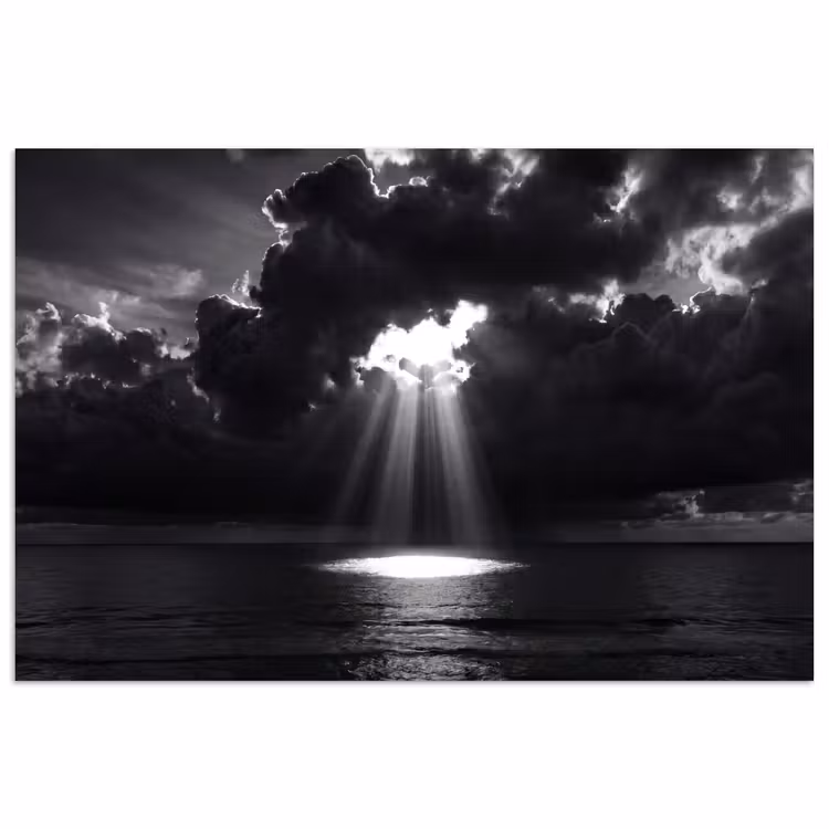 Licht - Wolken - Zee - Zwart-wit - Natuur poster papier klein -3d