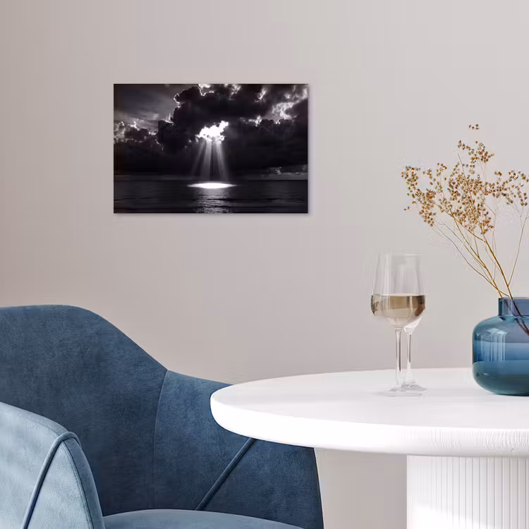 Licht - Wolken - Zee - Zwart-wit - Natuur poster papier klein -sfeer3