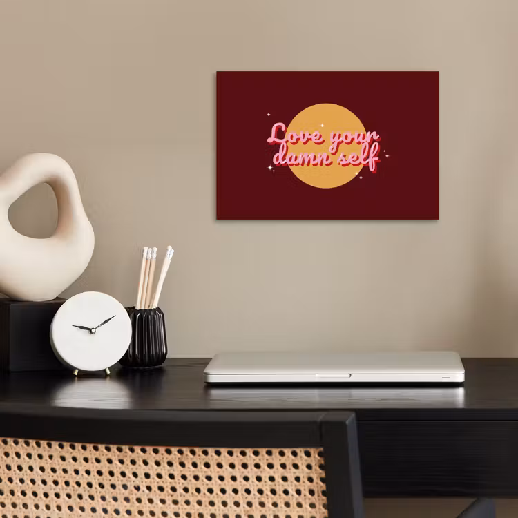 love your damn self - Cirkel - Glitter - Rood poster papier klein -sfeer1