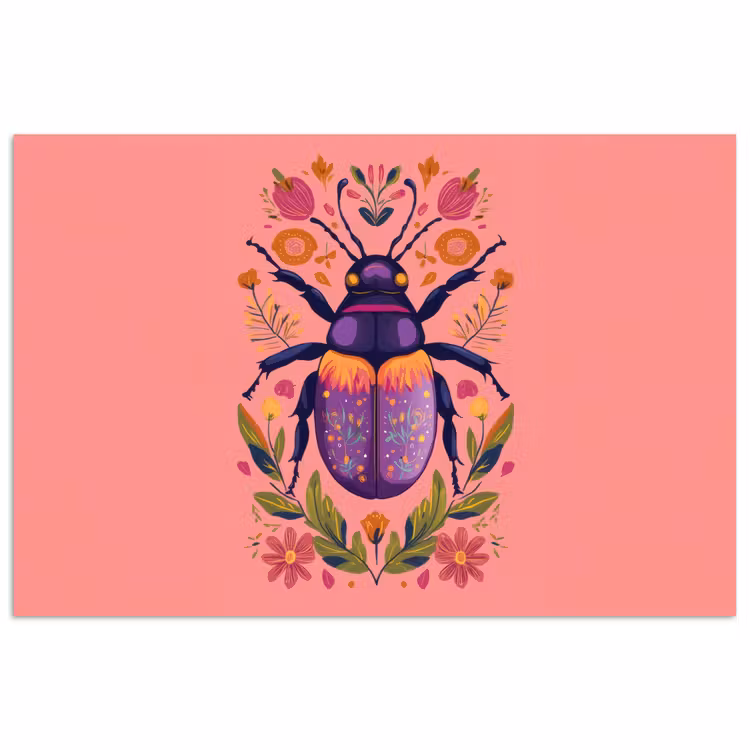 Paars - Kever - Stipjes - Bloemen poster papier klein -3d