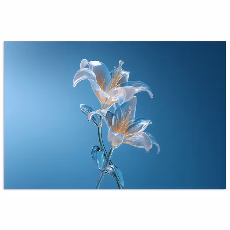 Lelies - Blauw - Glazen poster papier klein -3d