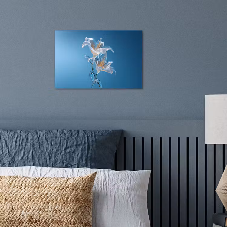 Lelies - Blauw - Glazen poster papier klein -sfeer2