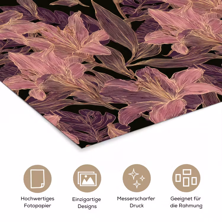 Lelies - Patroon - Paars - Goud poster papier klein 62 -tcloseup_DE