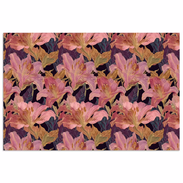 Lelies - Patroon - Roze - Goud poster papier klein 62 -3d