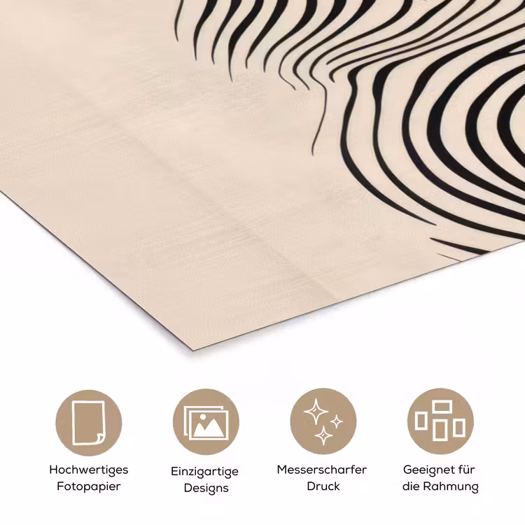 Lijnen - Abstract - Golvend - Zwart poster papier klein -tcloseup_DE
