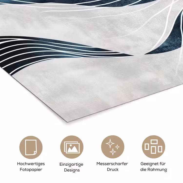 Lijnen - Golven - Abstract - Blauw poster papier klein -tcloseup_DE