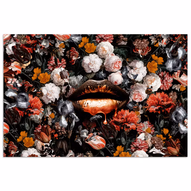 Lippen - Bloemen - Verf - Oranje - Kunst - Abstract - Oude meesters poster papier klein -3d