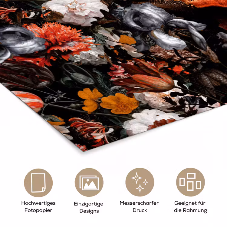 Lippen - Bloemen - Verf - Oranje - Kunst - Abstract - Oude meesters poster papier klein -tcloseup_DE