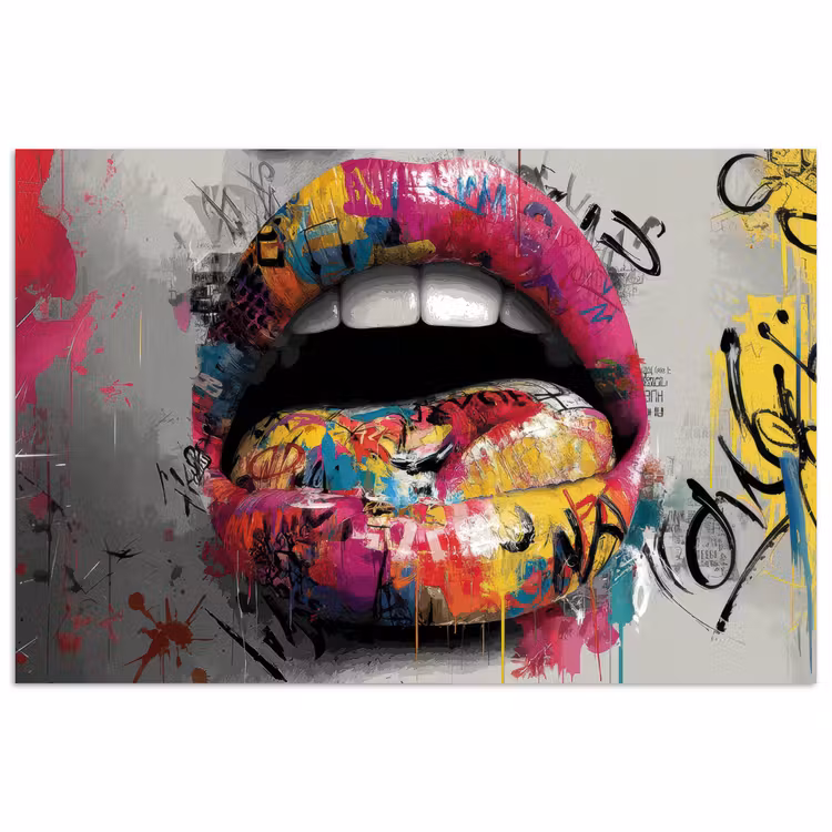 Lippen - Graffiti - Expressief poster papier klein -3d