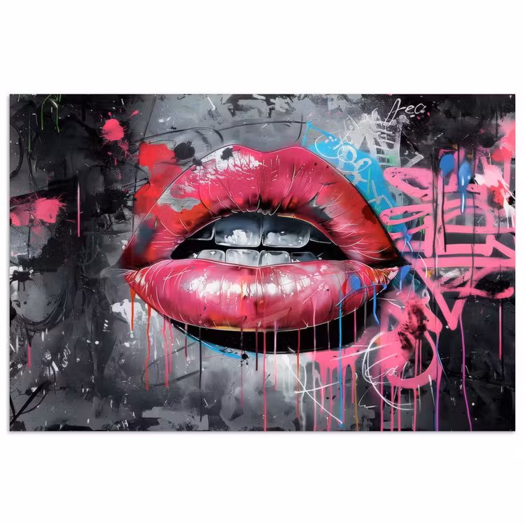 Lippen - Felroze - Graffiti - Verfstrepen poster papier klein -3d