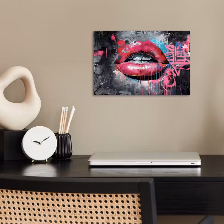 Lippen - Felroze - Graffiti - Verfstrepen poster papier klein -sfeer1
