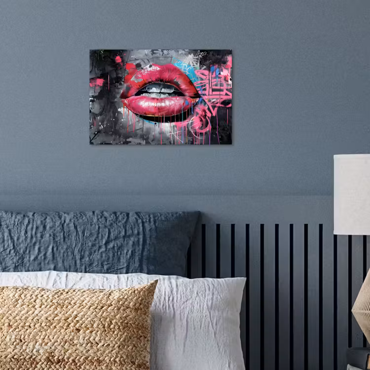 Lippen - Felroze - Graffiti - Verfstrepen poster papier klein -sfeer2
