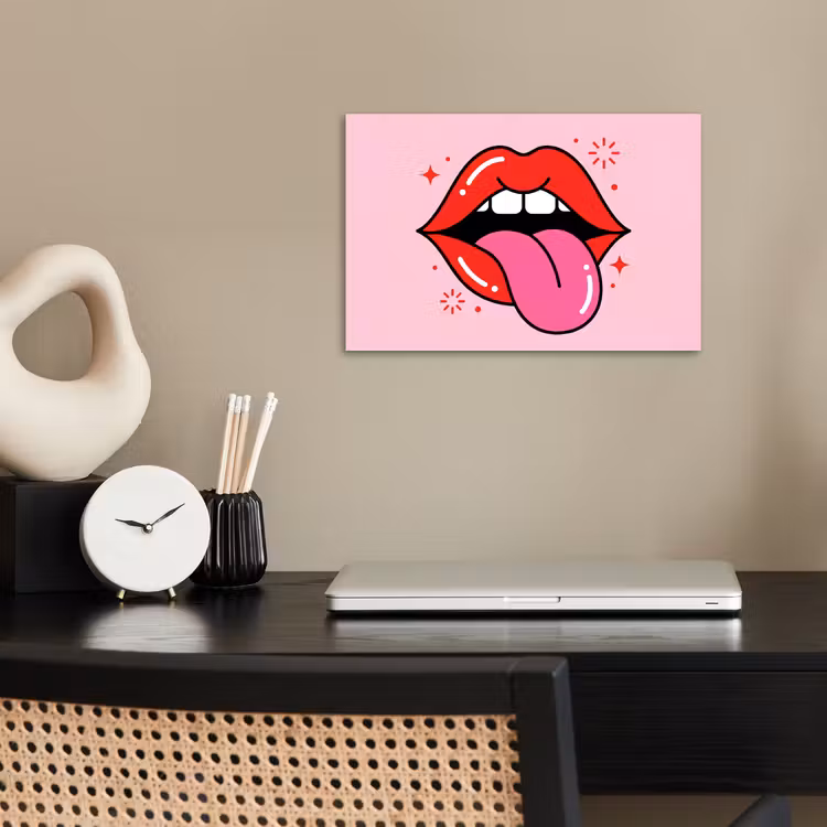 Lippen - Tong - Pop-art - Kleurrijk - Roze poster papier klein -sfeer1