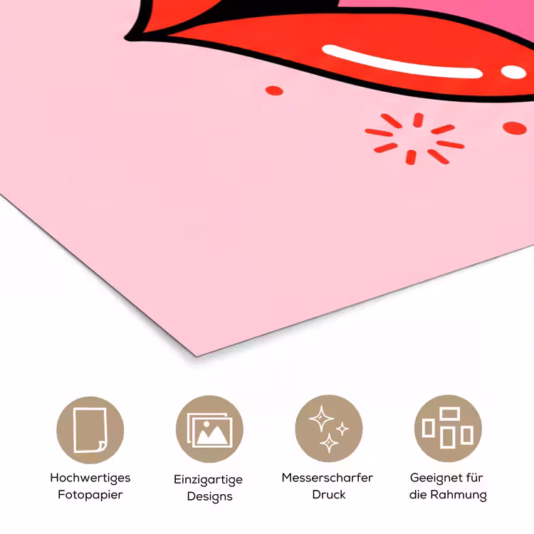 Lippen - Tong - Pop-art - Kleurrijk - Roze poster papier klein -tcloseup_DE