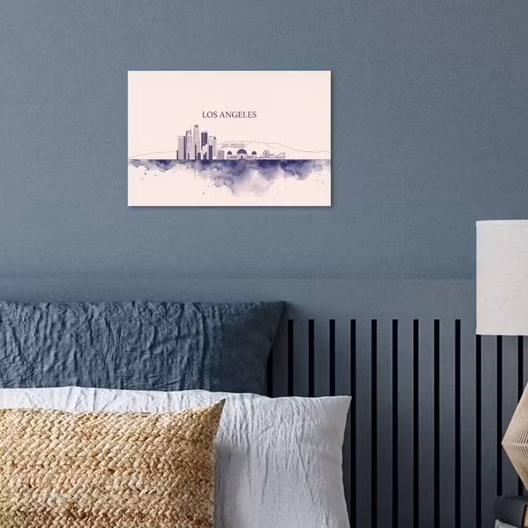 Los Angeles - Skyline - Architectuur - Aquarel - Blauw poster papier klein -sfeer2