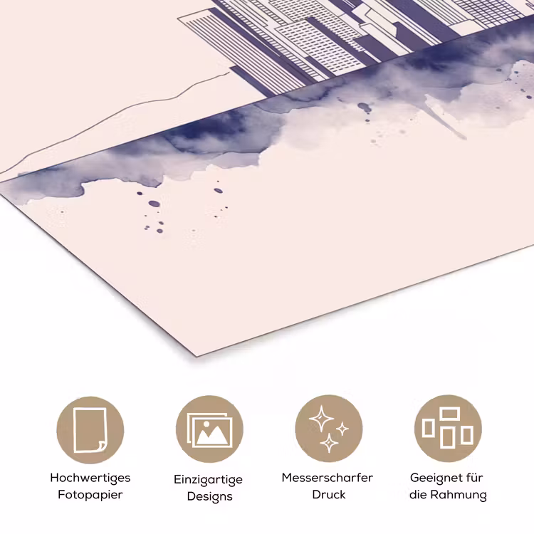 Los Angeles - Skyline - Architectuur - Aquarel - Blauw poster papier klein -tcloseup_DE