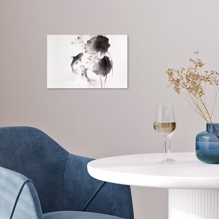 Lotusbloemen - Vissen - Bladeren - Zwart poster papier klein -sfeer3