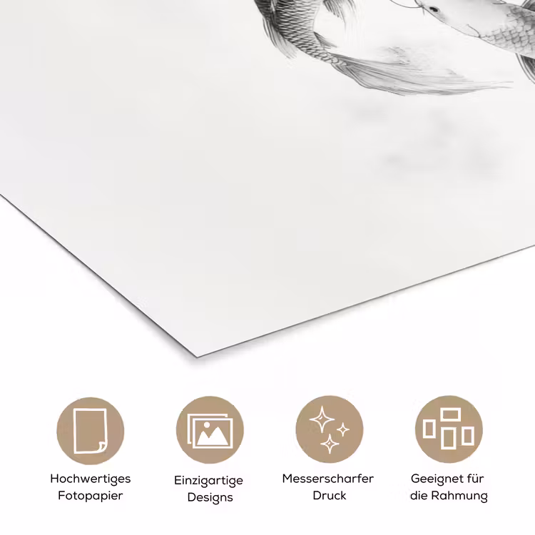 Lotusbloemen - Vissen - Bladeren - Zwart poster papier klein -tcloseup_DE