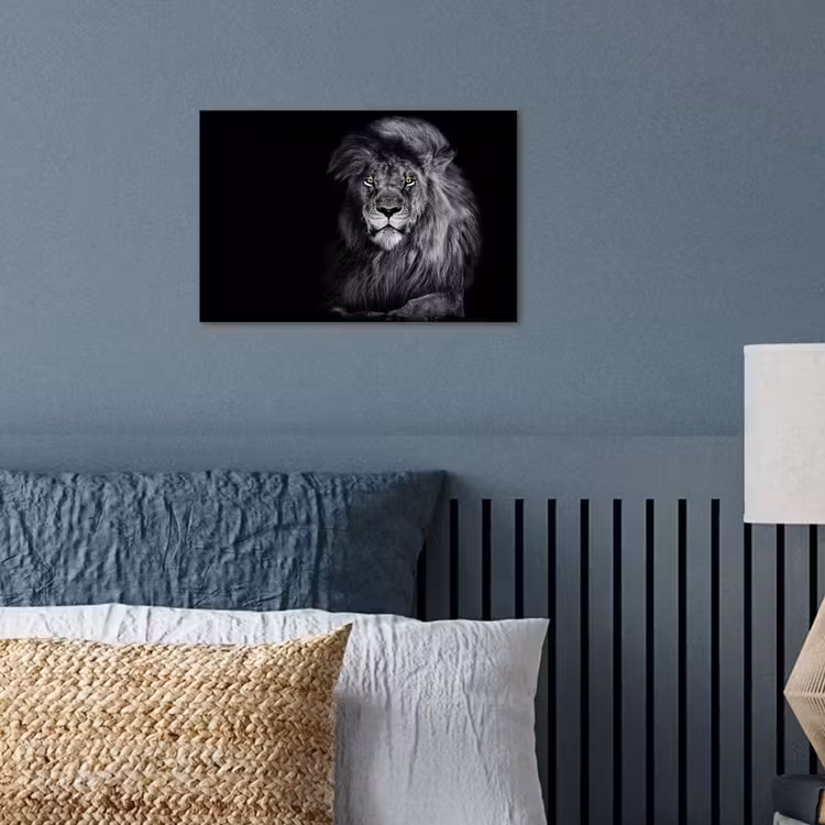 Leeuw - Ogen - Oranje - Zwart wit - Dieren - Portret poster papier klein -sfeer2