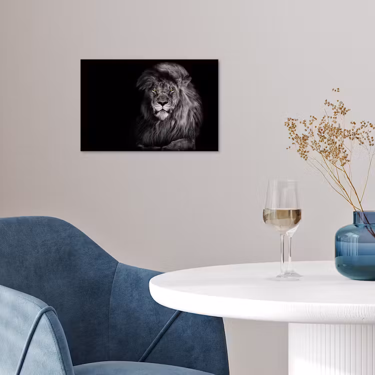 Leeuw - Ogen - Oranje - Zwart wit - Dieren - Portret poster papier klein -sfeer3