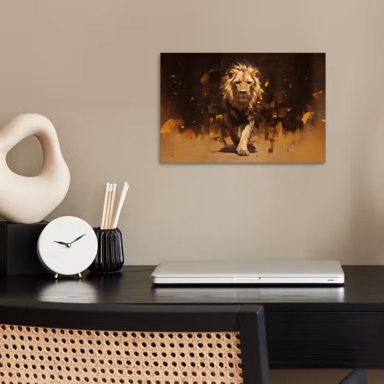 Leeuw - Geschilderd - Abstract - Goud poster papier klein -sfeer1