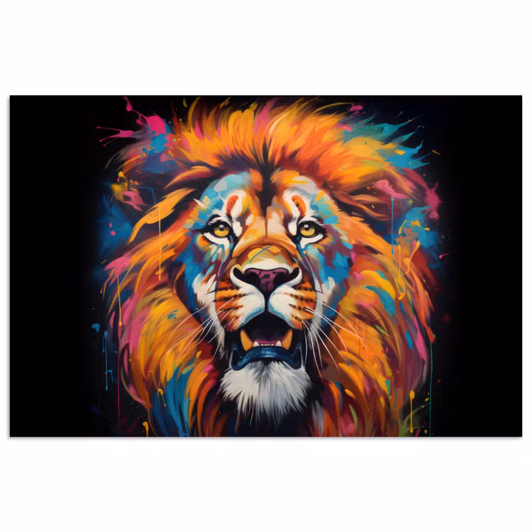 Leeuw - Graffiti - Dieren - Zwart poster papier klein -3d